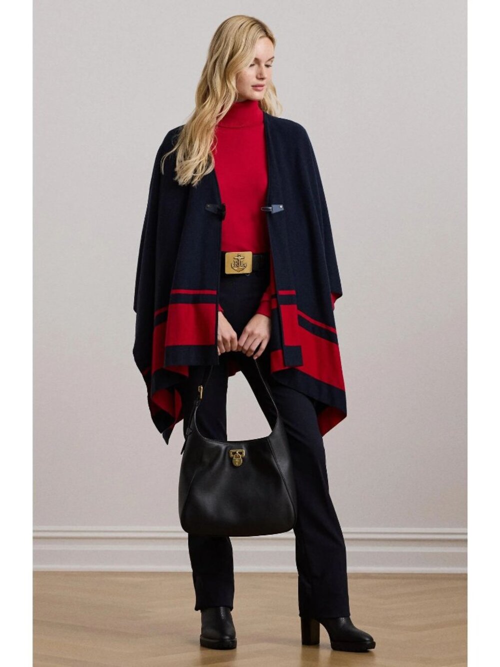 🆕RALPH LAUREN Cape Poncho Coat Wool Blend Stripe